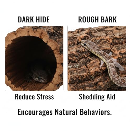 Veemoon Natural Tree Trunk Reptile Hide Cave Reptile & Amphibian Habitat Hideouts Natural Cork Bark Tree Trunk Terrarium Log Cave Wood Climbing Hide for Gecko Snakes Hermit Crabs Frog, 4. 9×5. 9"
