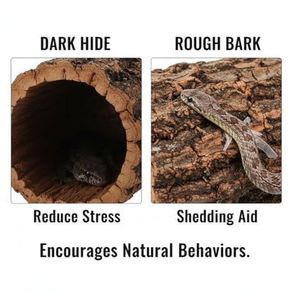 Veemoon Natural Tree Trunk Reptile Hide Cave Reptile & Amphibian Habitat Hideouts Natural Cork Bark Tree Trunk Terrarium Log Cave Wood Climbing Hide for Gecko Snakes Hermit Crabs Frog, 4. 9×5. 9"