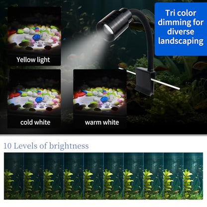 Mini Clip On Aquarium Light Small Dimmable Fish Tank Light USB Spotlight with Timer 3 Light Modes 10-Level Brightness for 1 to 3 Gallon Tanks (Adapter NOT Included) - size: Clip Light With Timer&Dimmer