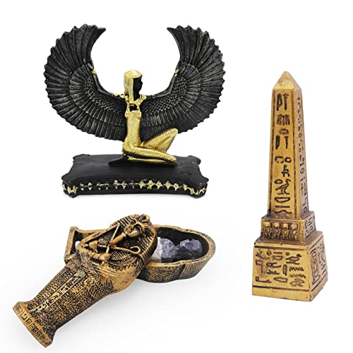 Ancient Egyptian Fish Reptile Tank Decorations Decor (Set of 3) Mummy Obelisk Statue Sculpture Reptile Turtle Lizard Spider Tanks Terrarium Ornament Pet - color: Mummy Obelisk Isis