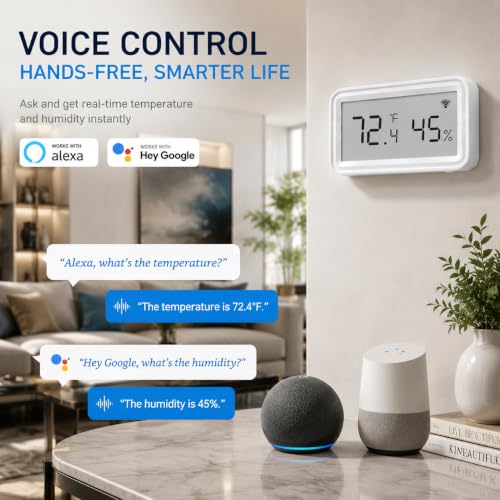 WiFi Temperature Humidity Sensor, Smart Thermometer Hygrometer with Free App Alerts, LCD Display, Calibratable, Data Logger, Indoor Monitor for Home Greenhouse Reptile (1-Pack)