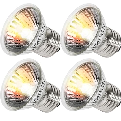 4-Pack 50W UVA Bulbs, Fit E26 Heat Reptile Lamp, Light Turtle Heat Lamp for Reptiles and Amphibian Tanks, Terrariums and Cages, Works with Various Lamp Fixtures