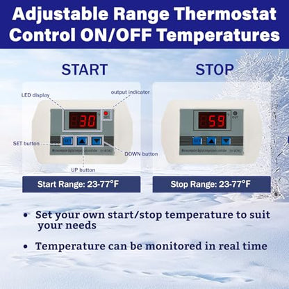 Cupohus Heat Tape for Water Pipes with Digital Display Thermostat 9FT, Freeze Protection Self-Regulating Heat Trace Cable for Metal, Plastic Home Pipes, Roof and RV, 110-120V
