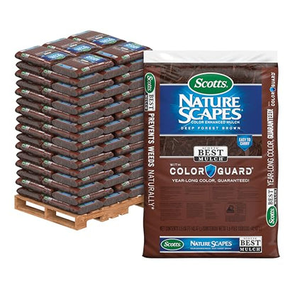 Scotts Nature Scapes Color Enhanced Mulch Deep Forest Brown, Bulk Pallet | Wood Shredded and Bagged, Brown Mulch for Landscaping, 1.5 cu. ft., 80-Bag Pallet