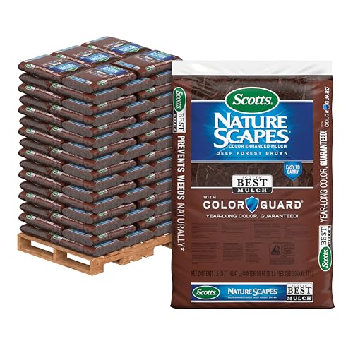 Scotts Nature Scapes Color Enhanced Mulch Deep Forest Brown, Bulk Pallet | Wood Shredded and Bagged, Brown Mulch for Landscaping, 1.5 cu. ft., 80-Bag Pallet