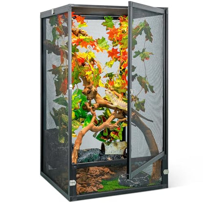 33 Gal Detachable and Foldable Reptile Butterfly Cage Terrarium, 360° Observation, Airflow, Interaction in Gecko Tank for Crested Geckos, Leopard Geckos, Chameleons, Bearded Dragons - size: 26x17x17 Inch