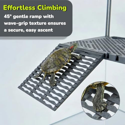 Large SolidForm Hanging Turtle Basking Platform with Built-in Food Tray, Zero Zip-Tied, Non-Slip Ramp Terrace, Resting Turtles Dock, for 50–120 Gallon Aquariums Turtle Turtle Tank Accessories - size: Large（12.6×8.7inches）