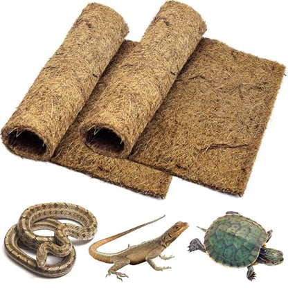 PIVBY 2 PCS Reptile Carpet, Natural Coco Coir Mat (19.6" x 11.7"), Coconut Fiber Substrate Pet Terrarium Liner for Bearded Dragon Tortoise Habitat Lizards Turtles Snakes Iguana Hermit Crab - size: M: 19.6" x 11.7"