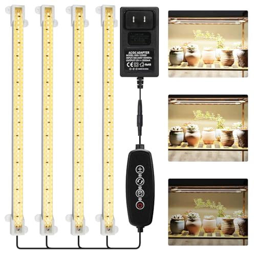 Mosthink Grow Lights for Indoor Plants Full Spectrum, 5500K LED Grow Lights Strips,Plant Lights for Indoor Growing with Auto Timer 3 6 12H,4 Packs in 1 - color: White, size: 4 Packs