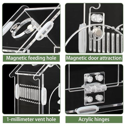 Magnetic Acrylic Terrarium for Jumping Spiders & Small Pets – Easy-Access Front Opening, Feeding Hole, Ideal for Reptiles, Tarantulas, Hermit Crabs & More - size: 9.8"x 4.2"x 7.5"