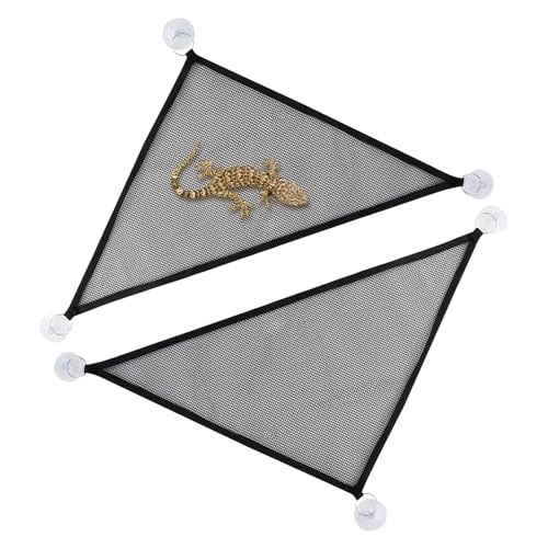 Bearded Dragon Hammock, 2 Sets Breathable Reptile Mesh Hammock with Suction Cups, Reptile Accessories Hideout for Iguanas, Lizards, Geckos, Snakes, Chameleons (Black)