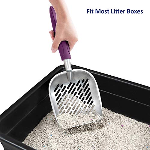 WePet Cat Litter Scoop, Aluminum Alloy Sifter, Kitty Metal Scooper, Deep Shovel with Diagonal Sifting Hole, Long Handle, Kitten Poop Lifter for Litter Box, Large Size, Violet Handle - color: #07 Violet, size: Large