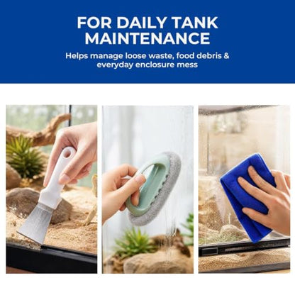 Reptile Tank Cleaner - with Dustpan Brush Feeding Tongs | Lizard Gecko Tank Cleaning Kit | for Lizard Gecko Snake Turtle Frog Home Terrarium Enclosure