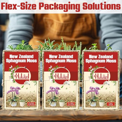 Halatool Premium New Zealand Sphagnum Moss, 100g(8L When Hydrated), for Orchid Repotting Succulent Sarracenia Potted Plants Gardening & Reptiles - size: 8L