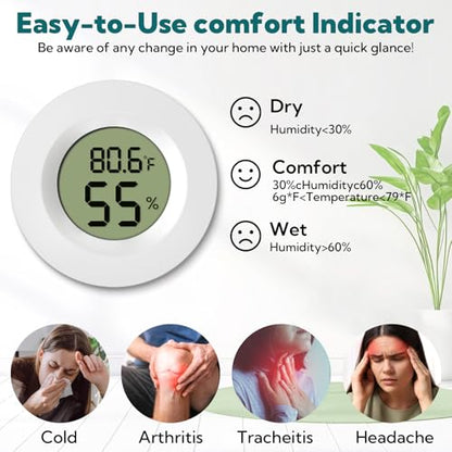 4-Pack Mini Hygrometer Thermometer Digital Humidity Meter Indoor/Outdoor Humidity Monitor with Temperature Sensor for Reptile Terrariums, Jars - Fahrenheit/Celsius White