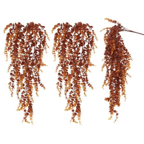 RECUTMS 3Pcs 30" Artificial Monkey Hanging Plants Fake Hanging Vine Plants | UV Resistant,Fake Brown Vine,Faux Eucalyptus Leaves Greenery for Fall Wall Garden Porch Outdoor Wedding Courtyard Decoration - color: Brown Grass, size: Hanging Plants
