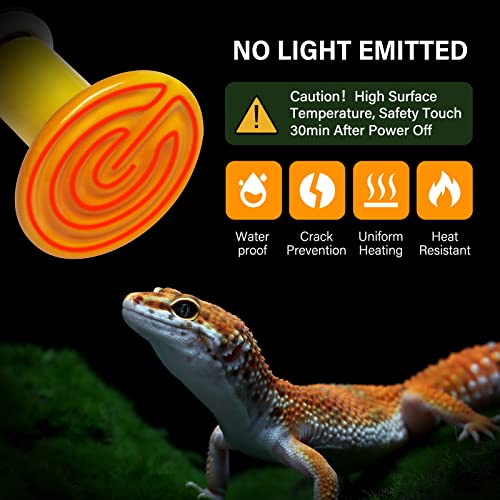 Simple Deluxe 150W 2-Pack Ceramic Heat Emitter Reptile Heat Bulb No Light, LCD Digital Aquarium Thermometer, for Reptile Amphibian, 2 Pack, Yellow - color: Yellow, size: 2 Pack