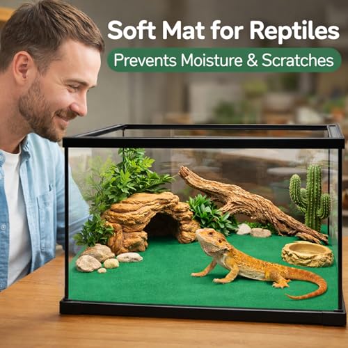 HERCOCCI 2 Pack Reptile Carpet, 39’’ x 20’’ Terrarium Bedding Substrate Liner Reptile Cage Mat Tank Accessories for Bearded Dragon Lizard Tortoise Leopard Gecko Snake (Green) - color: Green