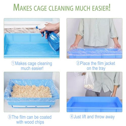 50 Pcs Disposable Rabbit Cage Liner, 26'' X 18'' Plastic Guinea Pig Cage Liners Bag Elastic Small Animal Toilet Film, Clear Crate Tray Covers for Bunnies Ferret Hamster - size: 50PCS