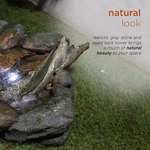 Alpine Corporation | 60"L Outdoor 3-Tier Rainforest Rock River Hand-Painted Water Fountain with LED Lights — Garden, Patio & Yard Décor - style: 60" L - 3-Tier w/ LED's