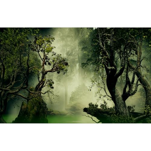 Deep Forest Aquarium Background Tranquil Lake Foggy Misty Rainforest Terrarium Background Tropical Jungle Old Trees Fish Tank Background Natural Forest Landscape Aquarium Backdrop Poster Vinyl 24x12in - color: Grey, size: 24(W)x12(H)inches/ 60(W)*30cm(H)