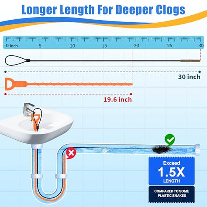 30 Inches Drain Snake Hair Drain Clog Remover, Upgraded Anti-break Metal Sink Snake with Nylon Layer, Plumbing Snake Drain Cleaner Tool for Shower Drain, Bathroom Clogs, Kitchen Sink (5 Pack)