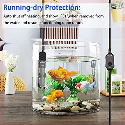 YOFOTHS Adjustable Mini Aquarium Heater3-5 Gallons Submersible Small Fish Tank Heater 25W Digital Display Thermostat External Temperature Controller (25W) - size: 25W