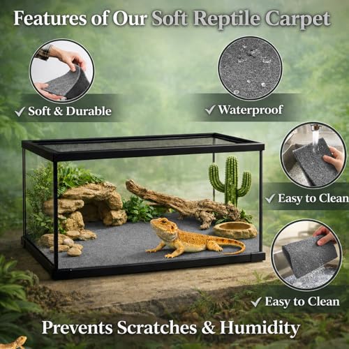 HERCOCCI 2 Pack Reptile Carpet, 39’’ x 20’’ Terrarium Bedding Substrate Liner Reptile Cage Mat Tank Accessories for Bearded Dragon Lizard Tortoise Leopard Gecko Snake (Grey) - color: Grey