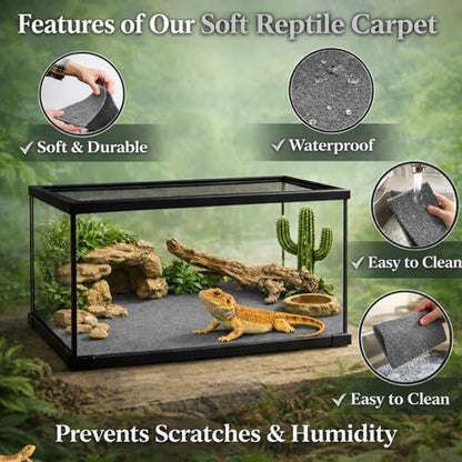 HERCOCCI 2 Pack Reptile Carpet, 39’’ x 20’’ Terrarium Bedding Substrate Liner Reptile Cage Mat Tank Accessories for Bearded Dragon Lizard Tortoise Leopard Gecko Snake (Grey) - color: Grey