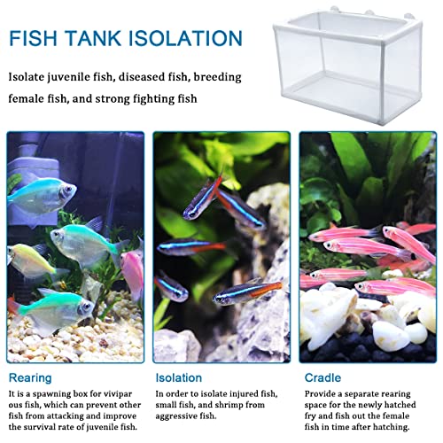 2 Pack Aquarium Fish Breeder Box - Fish Isolation & Hatching Box with Incubator Mesh & 10 Suction Cups (Small & Big Size)
