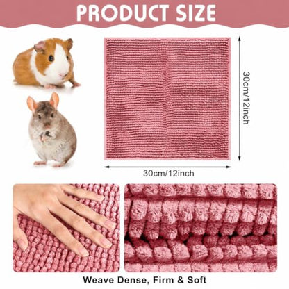 Amylove 4 Pcs Guinea Pig Cage Liner 12 x 12 Inch Washable Chenille Pee Pads Pet Dog Cat Bedding Training Mat Reusable for Small Animals Puppy Bunny Hamster Chinchilla - color: Pink, size: 12 x 12 Inch, style: Low Pile Chenille