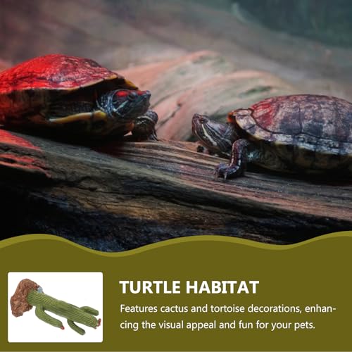 Reptile Artificial Cactus Plants for Desert Habitat Decor with Turtle Floating Platform and Hideout Plastic Plants for Snake Tank and Lizard Terrarium