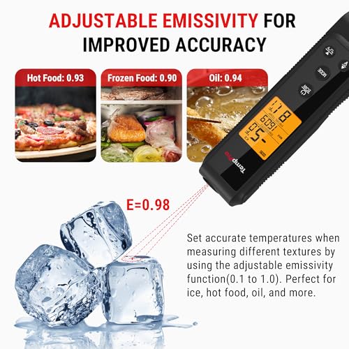 TempPro 2-in-1 Instant Read Thermometer for Cooking, Infrared Thermometer with Meat Probe, Non-Contact Laser Meat Thermometer for Griddle Grill Pizza Oven, Black, Gift for Dad Him Husband