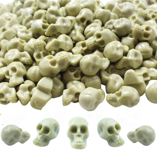 Halloween Mini Plastic Skull Heads, 160Pcs Miniature Decorative Figurines Tiny Skulls for Halloween Vase Filler, Crafts, Prank Props (Bone Color)
