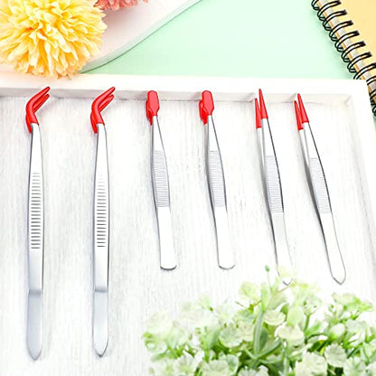 Mixweer 6 Pcs Rubber Long Tipped Tweezer Set for Jewelry Making Soft PVC Rubber Coated Tip Bent and Straight Flat Tip Precision Tweezer for Craft Bead Jewelry Stamps Industrial