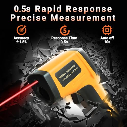 Digital Infrared Thermometer Gun for Cooking,BBQ,Pizza Oven, Infrared Thermometer Laser with Backlight,-58℉~712℉(-50℃~380℃) Handheld Non Contact Heat Laser Temperature Gun (Not for Human) - color: Orange