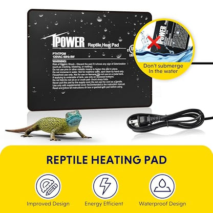 iPower 6x8 Inch Reptile Heating Pad, Under Tank Heater Terrarium Warmer Heat Mat for Turtles, Lizards, Frogs, Snakes, Safe & Energy-Efficient - color: Black/Heat Pad, size: 6" x 8"