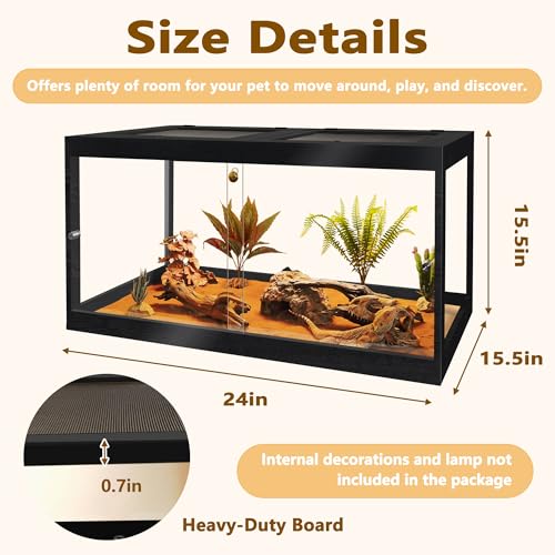 PROLEE Bearded Dragon Tank,30 Gallon Reptile Tank with Meatl Mesh Roof and Front Sliding Door, Lizard Tank,Spacious Reptile Enclosure for Snakes,Lguanas, Chameleons