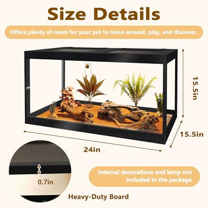 PROLEE Bearded Dragon Tank,30 Gallon Reptile Tank with Meatl Mesh Roof and Front Sliding Door, Lizard Tank,Spacious Reptile Enclosure for Snakes,Lguanas, Chameleons