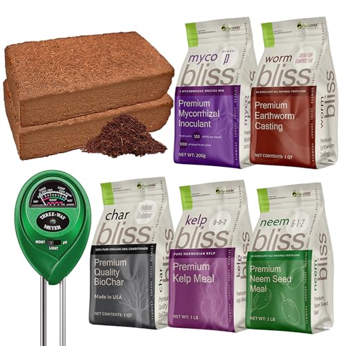 Coco Coir 650gm Bricks + Worm Castings + Mycorrhizal Inoculant + Neem Meal Fertilizer + Organic Biochar for Plants - All Natural Soil Amendments for Plants - Organic Coco Coir for Plants & Gardening - color: Coco Coir Bundle