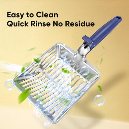 Metal Cat Litter Scoop, Large Cat Scooper with Deep Shovel & Dual Sifting Holes for Fast & Precise Sifting, Space Aluminum Kitty Litter Scooper with Long Handle & Easy-to-Hang Hook - Blue - color: Blue