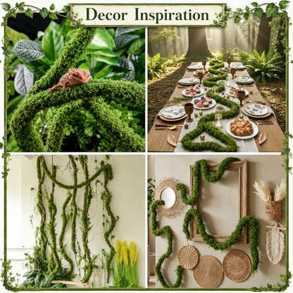 2 Pcs 94inch Total Artificial Moss Vines Bendable Artificial Tree Branches Enchanted Forest Decorations DIY Jungle Fake Climbing Vines Hanging Moss Decor for Garden Landscape Reptile Habitat