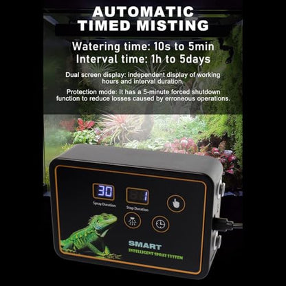 TOPINCN Automatic Reptile Misters with Timer, Rainforest Tanks Timer Misting System, 360° Adjustable Nozzles, for Rainforest, Plants, Amphibian (US Plug)