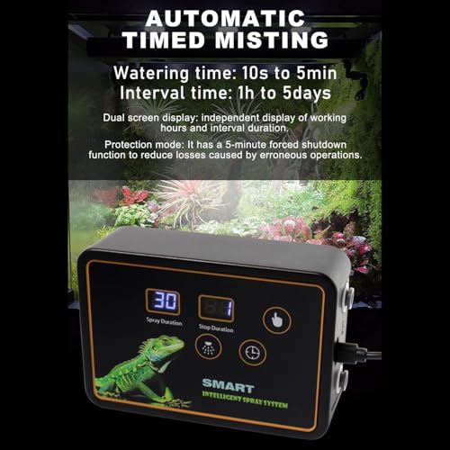 Reptile Humidifier, Rainforest Tank Timer Misting System, Smart Automatic Mister with 360° Adjustable Nozzles, Reptile Mister for Reptile Terrariums, Lizard, Snake, Frog, Plants