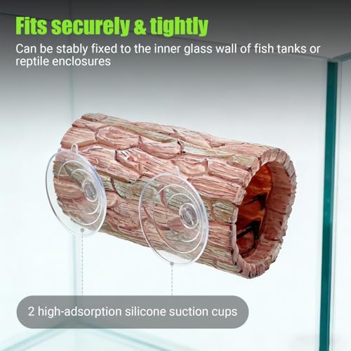 Reptile Hideout Cave, Resin Tree Trunk Shape Lizard Hide Habitat with Suction Cups Terrarium Decor for Gecko Lizards Tree Frogs Fish