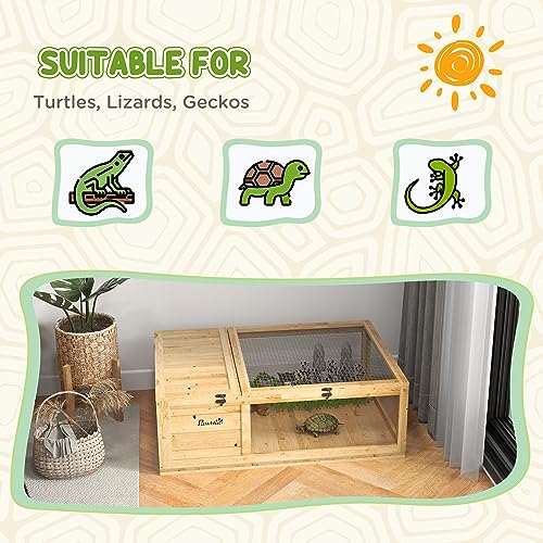 Wooden Tortoise House r Turtle Habitat Enclosure Outdoor Reptile Cage for Lizards, Geckos, Yellow