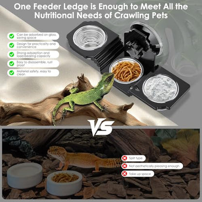 Crested Gecko Feeding Ledge with 6 PVC Cups -Strong Suction Reptile Food Dish for Leopard Geckos, Spiders,Lizard,Snail & Small Birds - Space-Saving Terrarium Habitat Feeder Easy to Clean