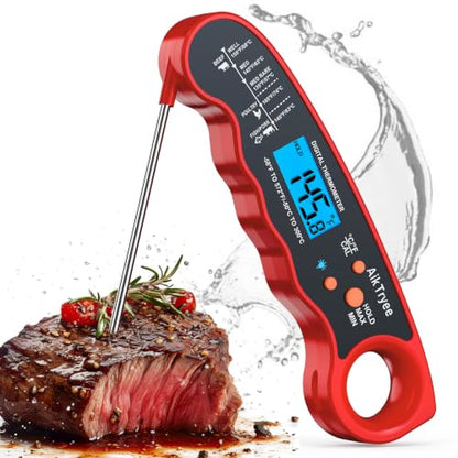 Digital Instant Read Meat Thermometer Kitchen Cooking Food Candy Thermometer for Oil Deep Fry BBQ Grill Smoker Thermometer by AikTryee - color: Red-SR807