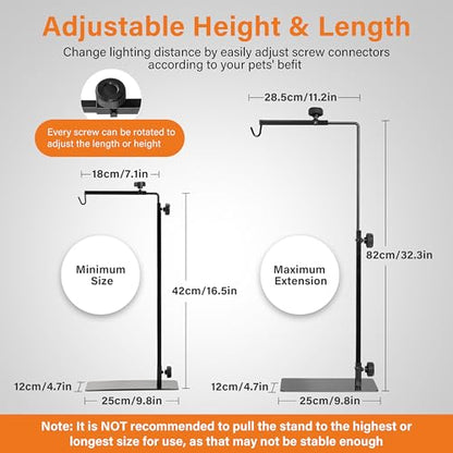 Simple Deluxe Reptile Lamp Stand Metal Light Holder Adjustable Height 16-32 inch, for Amphibian Terrarium Heating-Light and Aquarium Tank - size: Lamp Stand M