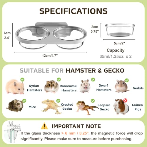 Magnetic Reptile Feeding Ledge with 2 Pack Plastic Bowls Food Feeder Water Dish for Crested Gecko Dwarf Hamster(Gray, Magnetic-Mounted) - color: Gray(Pack of 1）
